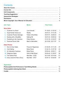 Customer Service in the Movies – Discussion & Role-Play: Sales Contents from Customer Service in the Movies - Discussion & Role-Play - Sales
