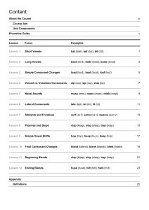 Contents from Perfect Pronunciation - Phonology & Listening Exercises - Level 1