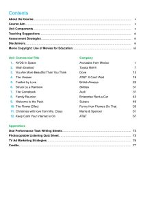 Contents from TV Ad English & Strategy - Discussion & Role-Play - Level 1
